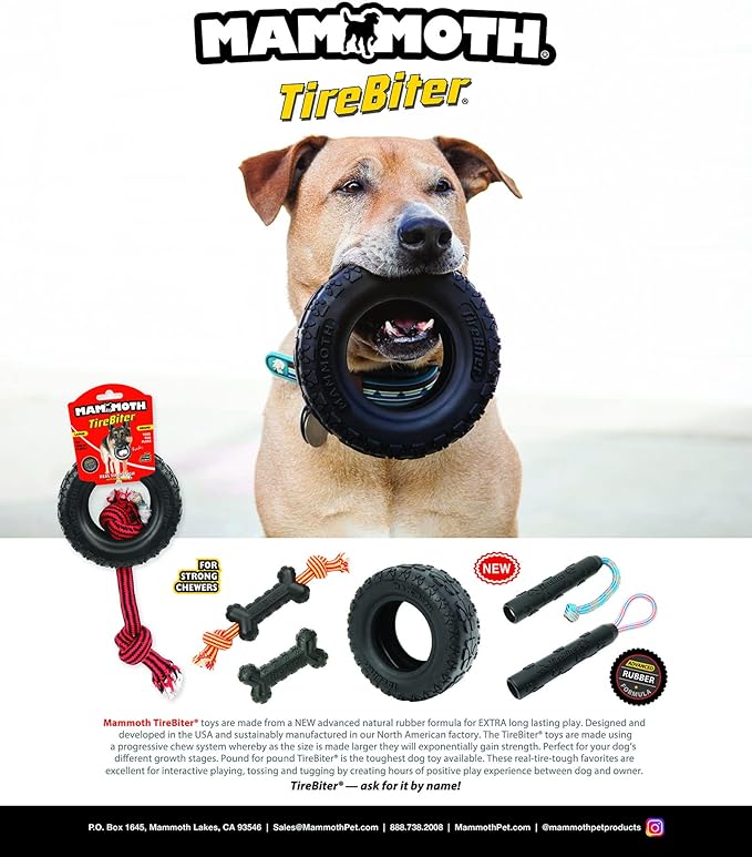 Mammoth TireBiterII Natural Rubber Dog Toy - Large 6" | Extreme Chewer Toy for 50-80 lbs Dogs