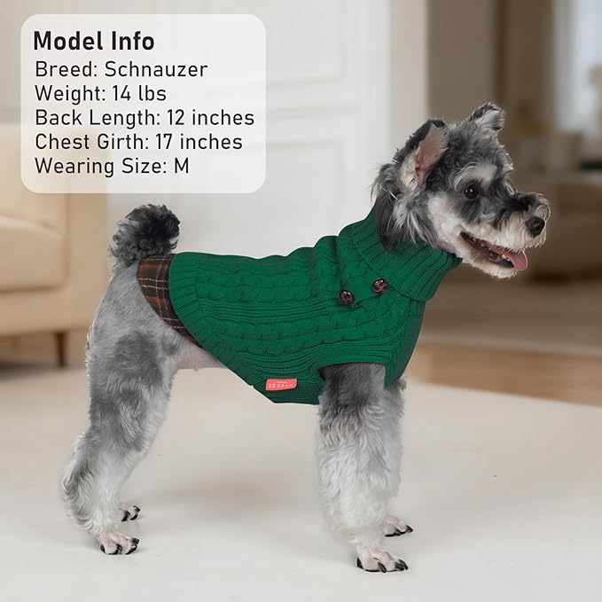 KYEESE Dog Sweater Soft Pullover Dog Sweaters for Small Dogs Male Stretchy Knitwear Cat Clothes Warm Turtleneck Small Dogs Sweater with Gingham Patchwork Thick Pet Coat for Fall Winter Cold Weather