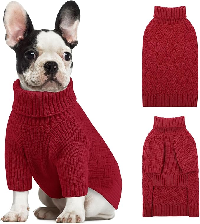 KOESON Small Dog Sweater Female and Male, Pullover Dog Sweater with Sleeves, Easy On Christmas Sweaters for Dachshund, Chihuahua, Pug, Yorkie, Warm Knitted Winter Apparel for Small Dogs, Red, S