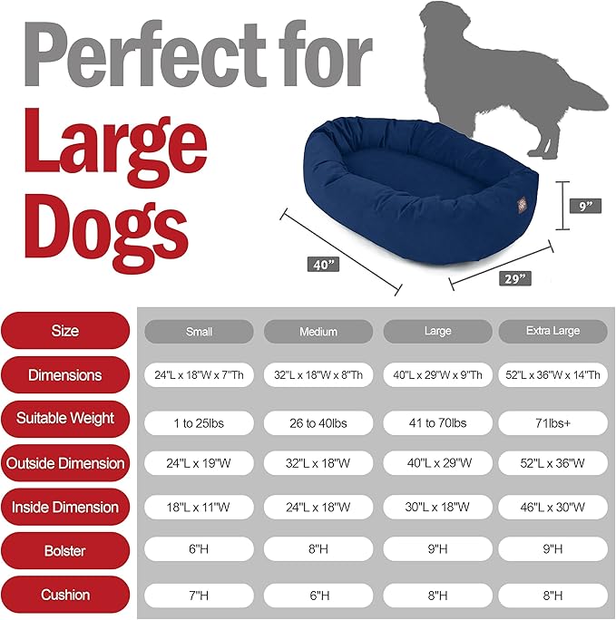 Majestic Pet 40 Inch Suede Calming Dog Bed Washable 40x29x9 (Inch) – Cozy Soft Round Donut Dog Bed with Spine Support for Dogs to Rest Their Head - Pet Bed Large – Navy (2025)