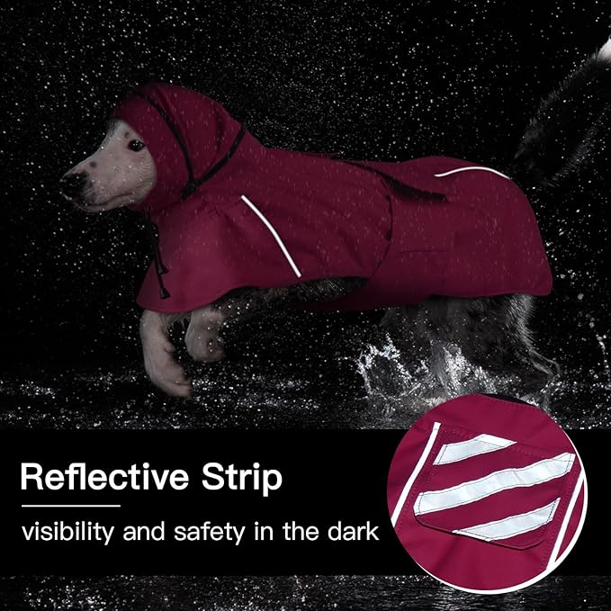 Large Dog Raincoat, Reflective Waterproof Rain Jacket with Convertible Hood/Collar, Lightweight Adjustable Dog Poncho with Leash Hole Full Coverage (Neon Pink, L)