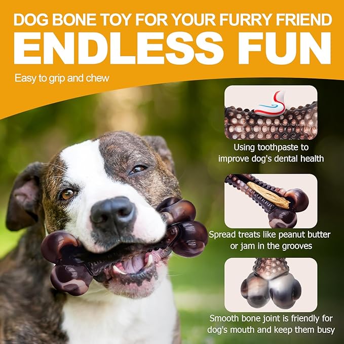Dog Chew Toys for Aggressive Chewers, 2Pack Indestructible Dogs Bone Toy for Large Small Medium Breeds, Durable Tough Nylon Dog Toys To Keep Them Busy, Puppy Teething Dogs Toy Bone, Beef&Bacon Flavor