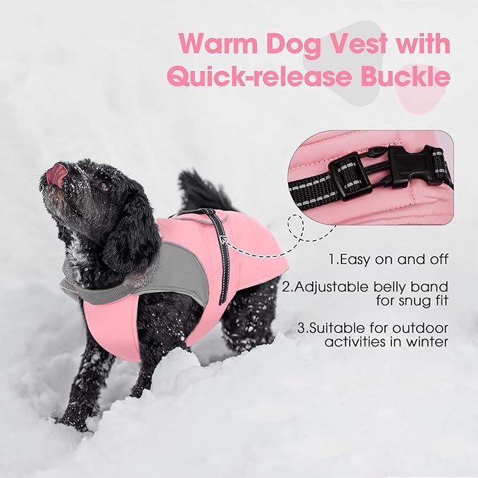 Nanaki Dog Coat Jacket for Large Dogs Winter Waterproof, Warm Fleece Lining Furry Collar Large Dog Jacket with Leash Hole, Reflective Cold Weather Pet Jacket Outdoor Walking Hunting,Easy On Pink 3XL
