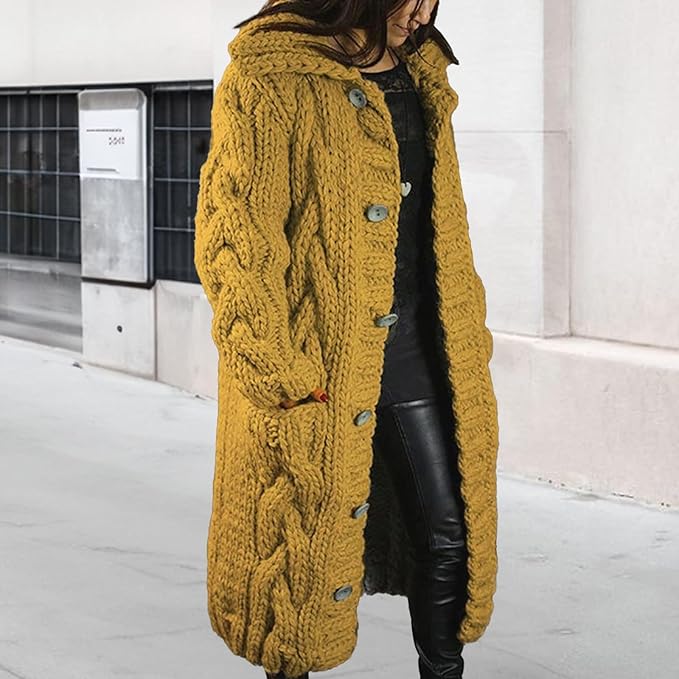 LOAIHA Women Chunky Cable Knit Long Sleeve Cardigan Fall Winter Trendy Oversized Button Down Sweaters Outerwear with Pocket