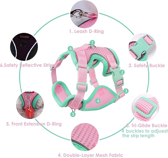 Cat Harness and Leash Set for Walking – Escape-Proof Reflective Vest for Cats and Small Dogs, Adjustable Soft Air Mesh with Pressure-Reducing Design, 4.92ft (Light Brown & Blue, S)