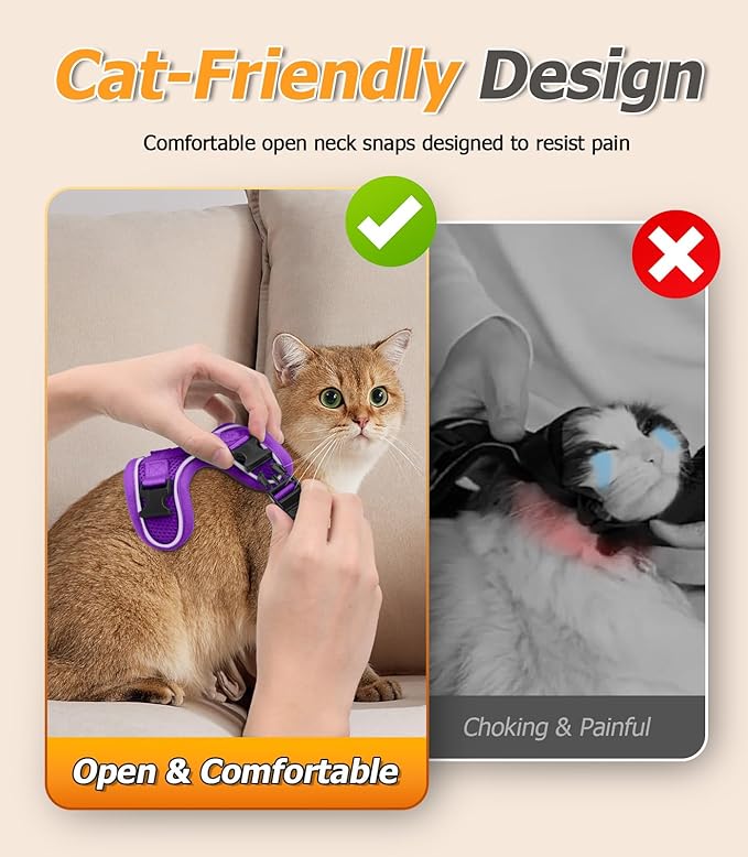 Halypet Cat Harness and Leash Set [MAX Safety 4th-Gen Upgrade] Escape Proof Adjustable Cat Leash Comfortable Soft Vest Easy to Wear Kitten Harness with Reflective Strip for Cats Walking, S Purple