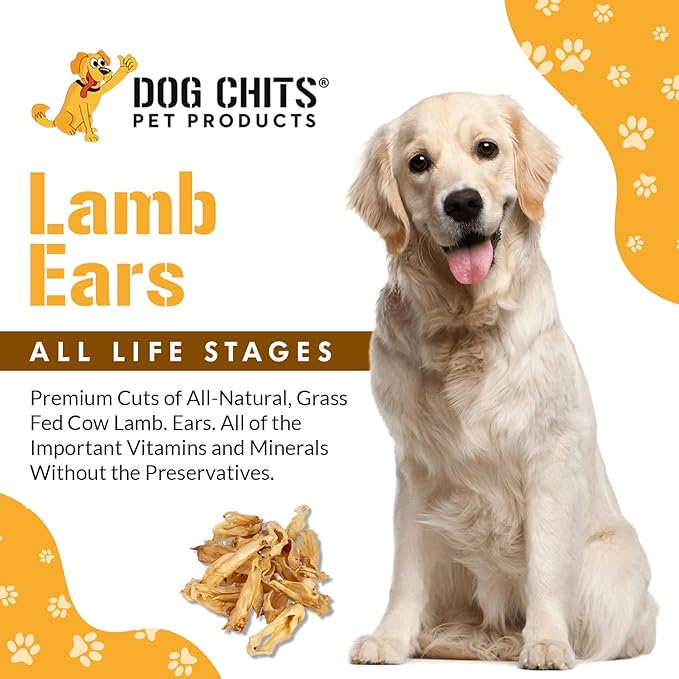 Dog Chits Lamb Ears for Dogs – 100% Natural Baked Lamb Ear Dog Treats – Grain-Free, High Protein, Lower Fat Training Chews – Dental Health & Joint Support – for Large, Medium Dogs – 25 Pack