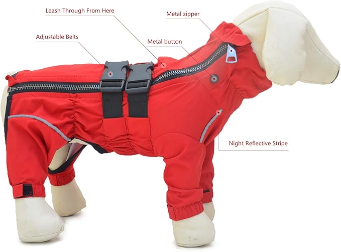 Dogs Waterproof Jacket, Lightweight Waterproof Jacket Reflective Safety Dog Raincoat Windproof Snow-Proof Dog Vest for Small Medium Large Dogs Corgis Dachshund Red D-S