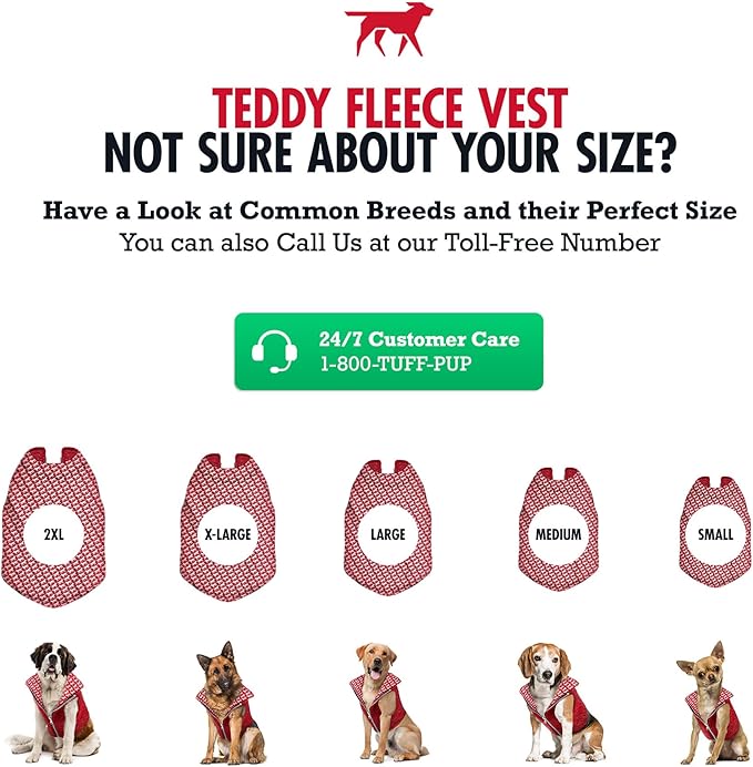 Tuff Pupper Reversible Fleece Sweater Vest for Dogs | Lightweight Comfortable Insulated Jacket | Front Zip Closure | Machine Washable | Built-in Leash Hole | Sizes for All Breeds (XXL, Red)