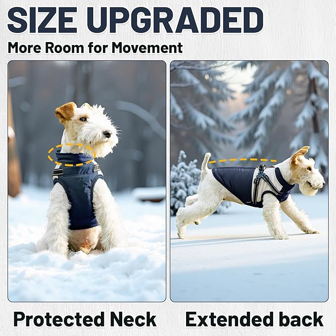 Dog Winter Coat for Small & Medium Dogs (Up to 31lb), Waterproof Dog Coat with Harness, Puppies Windproof Puppy Puffer Jacket, Snowsuit for Dachshund,Frenchie,Corgi (Classic Blue, 2XLarge)