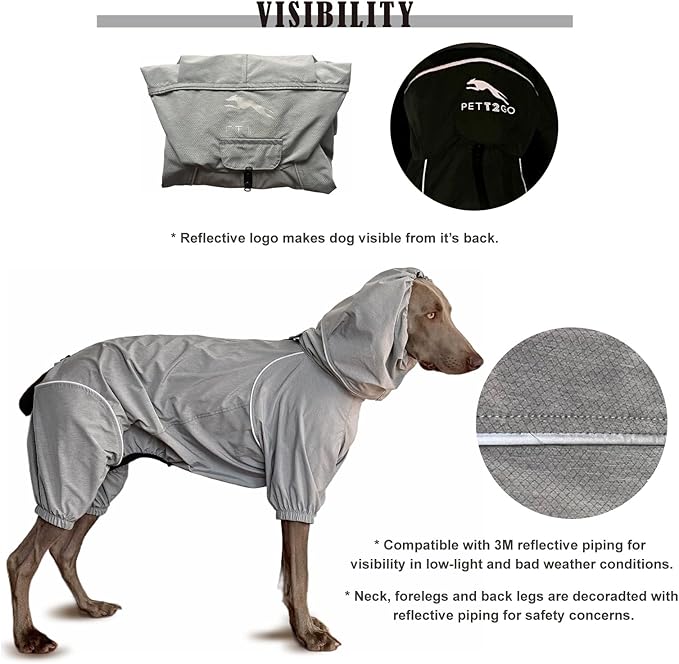 Dog Lightweight Windbreaker, Pet Outdoor Sports Jacket, 0.5 lbs,3 in One, Hooded, Easy on/Off with Collar and Harness, Reflective Piping, Packable, Dog Hiking/Camping, Grey (X-Large)