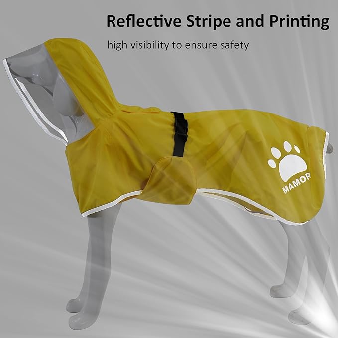 MAMORE Dog Raincoat Waterproof, Lightweight Adjustable Dog Rain Coat Hooded Poncho with Reflective Strip for Large Medium Small Dogs (Yellow, X-Large)