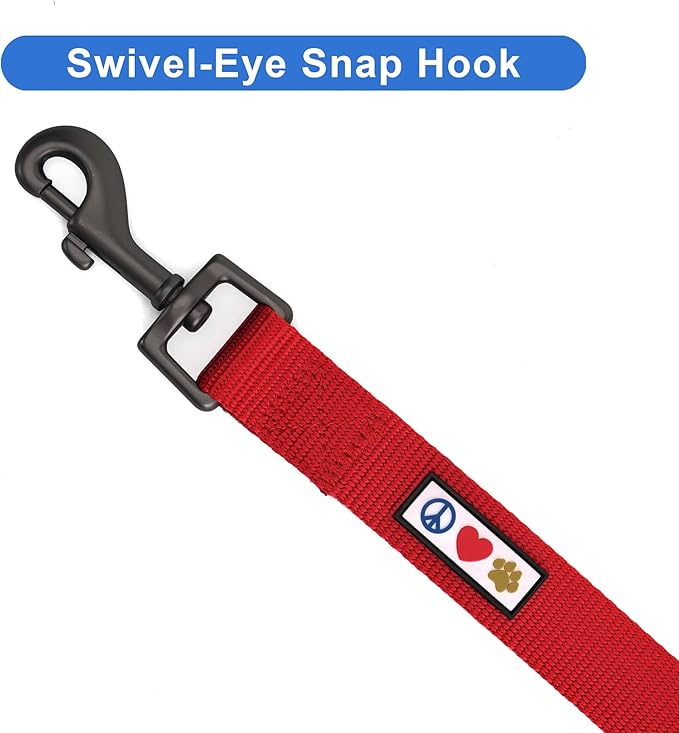 Pawtitas Personalized Dog Leash - Embroidered Custom Leash with Pet Name & Phone Number, 6 ft Long, Red