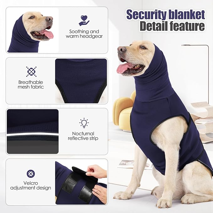 Dog Anxiety Vest,Pet Calming Hoodie Breathable Dog Anti-Anxiety Jacket for Thunder Fireworks and Separation,Blue XXL