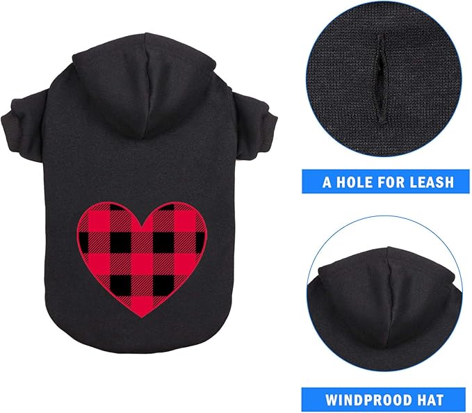 Dog Hoodie Sweater for Dogs Pet Clothes Black Buffalo Plaid Warm and Soft Breathable Cozy(XL)