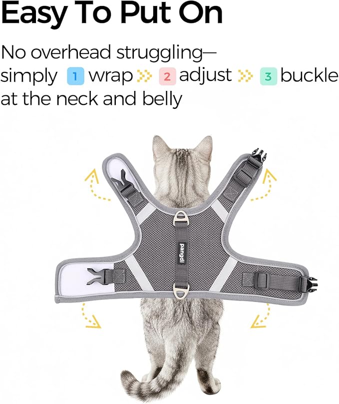 Cat Harness and Leash Escape Proof Kitten Harness Cat Leash for Walking Travel Service Cat Vest, Grey, Small