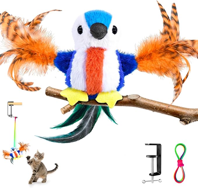 Interactive Cat Toys for Indoor Cats, Hanging Catnip Electric Kitten Toys - Automatic Flying Bird Cat Wand Toy for Bored Indoor with Timer Touch Start