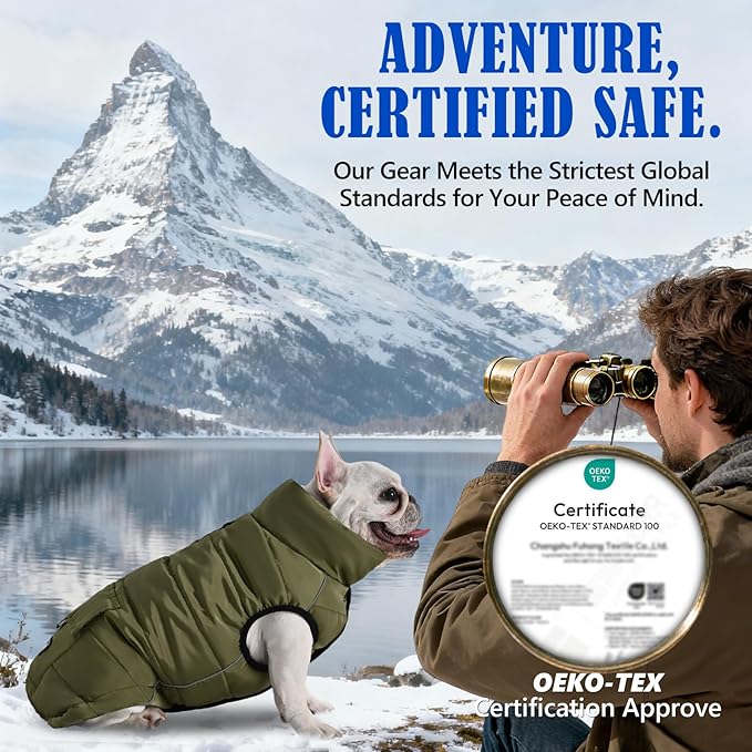 Dog Winter Jacket Waterproof, Reflective Fleece Lined Dog Coats for Small Medium Large Dogs, Warm Snow Coat for Dogs, Insulated Cold Weather Dogs Puffer Jackets with Leash Hole, Olive, M
