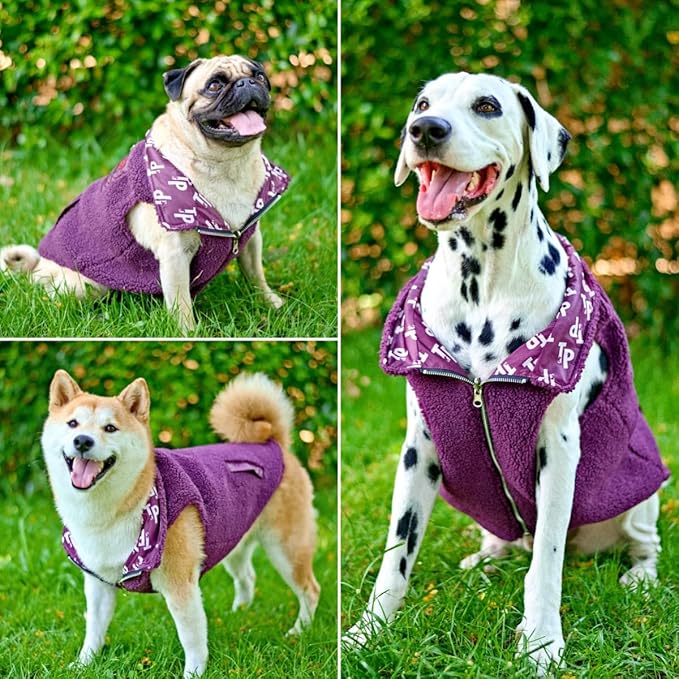 Tuff Pupper Reversible Fleece Sweater Vest for Dogs | Lightweight Comfortable Insulated Jacket | Front Zip Closure | Machine Washable | Built-in Leash Hole | Sizes for All Breeds (XL, Purple)