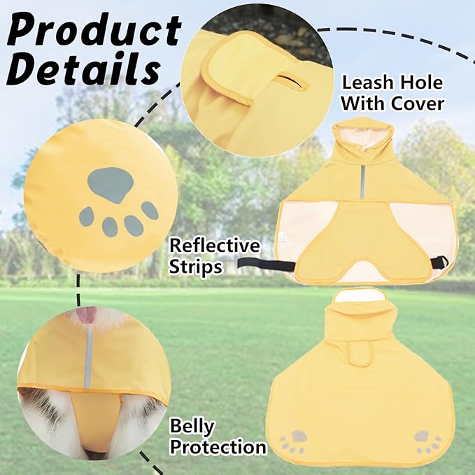 Dog Raincoat Hooded Slicker Poncho - Reflective Lightweight Pet Rain Jacket Coat,Dog Waterproof Raincoat with Adjustable Belly Strap for Small,Medium, Large Dogs
