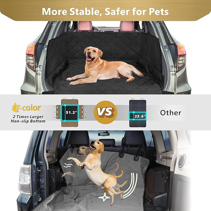 F-color SUV Cargo Liner for Dogs - Waterproof Pet Cargo Liner with Side Flaps, Comfort Dog Cargo Cover with Bumper Flap, Scrachproof Non-Slip Large Size Universal Fit SUVs Sedans Trunks Vans, Black
