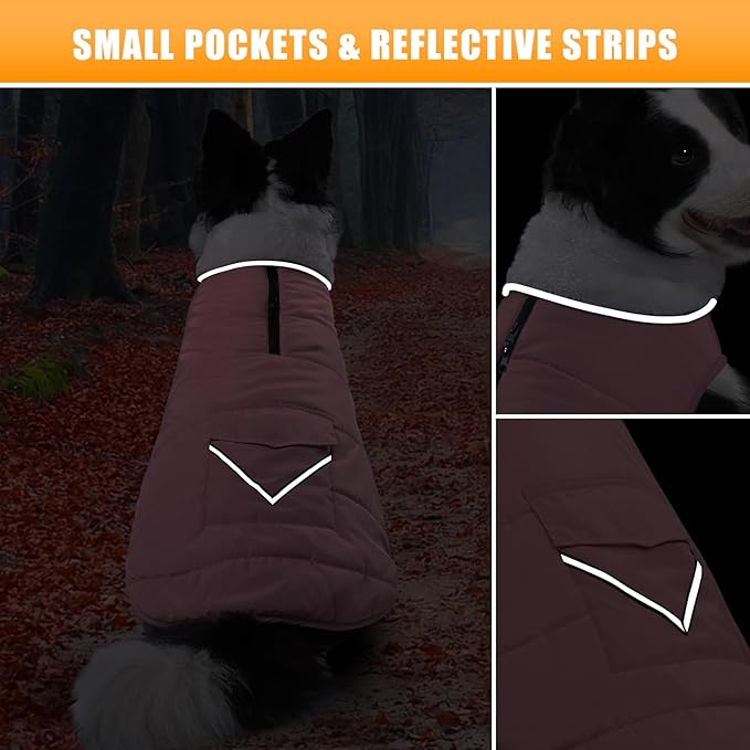 iBuddy Dog Winter Coats with Fleece Vest,Waterproof Warm Dog Snow Jacket Windproof, Reflective Adjustable Pet Dogs Cold Winter Coat for Large Dogs Girl Boy