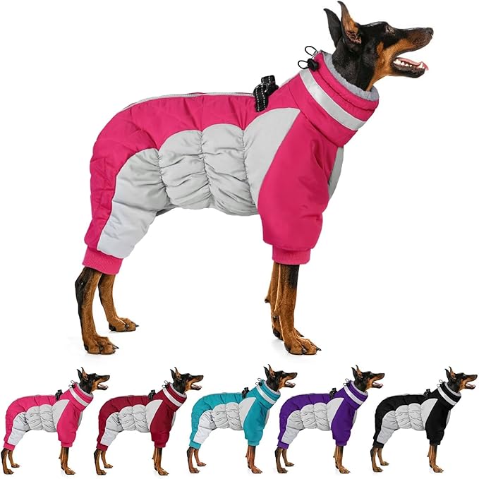 MIGOHI Full Body Dog Coat - Warm Reflective Small Dog Winter Coat with Harness, Turtleneck Fleece Jacket for Dogs,Four-Leg Windproof Puffer Jackets Snowsuit with Zipper for Small Medium Large Dogs,XS