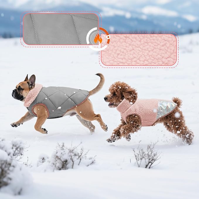 EMUST Dog Snow Jacket, Sweater for Dogs, Windproof Waterproof Fleece Lining Extra Warm Coats for Dogs, Pink, M