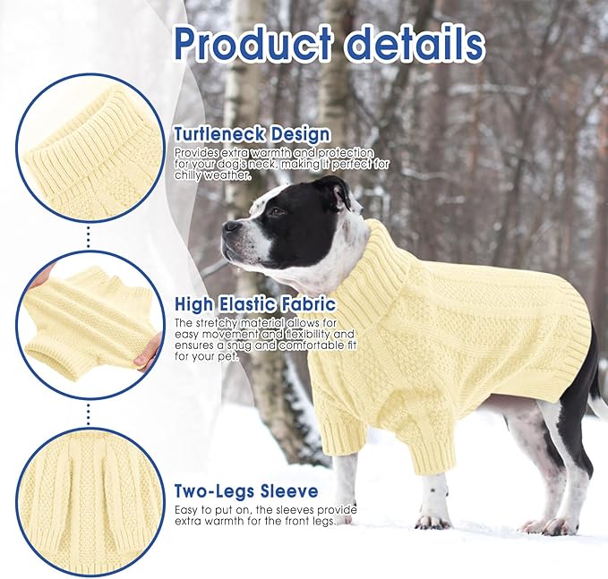 Queenmore Dog Sweater, Large Dogs Sweater Xmas,Turtleneck Pullover Dog Sweaters for Dogs Girls Boys,Sweaters Doggy Large,Thanksgiving Knitted DogSweater for French Bulldog(Light Apricot,L)