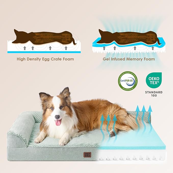 EHEYCIGA Memory Foam Dog Bed XXL, Giant Dog Bed Orthopedic with Washable Removable Cover, Waterproof Pet Bed Couch for Jumbo Dogs, 48x36x7 Inches, Greyish Green