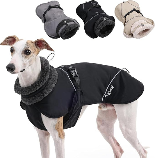 Adjustable Dog Coat with Harness Slot, Waterproof Fleece Lined Winter Jacket, Windproof Reflective Pet Vest for Cold Weather for Small Medium Large Dogs (Black, Medium)