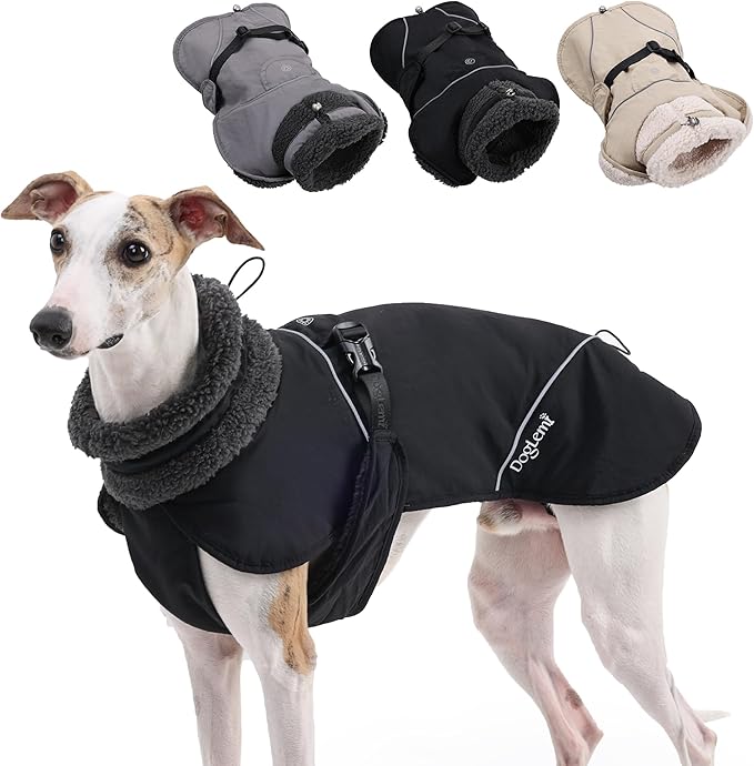 Adjustable Dog Coat with Harness Slot, Waterproof Fleece Lined Winter Jacket, Windproof Reflective Pet Vest for Cold Weather for Small Medium Large Dogs (Black, Large)