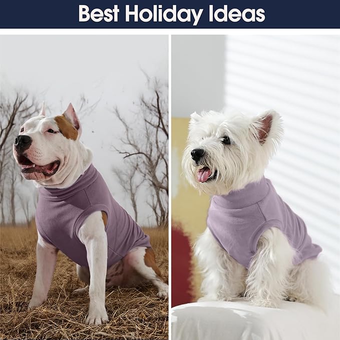 IECOii 2 Pack Large Dog Sweater Fleece - Stretchy & Comfortable, Warm & Soft Dogs Sweaters for Large Dogs Boy Girl, Pet Coats for Daily Wear, Holiday (Size XXL,Dark Purple & Light Purple)