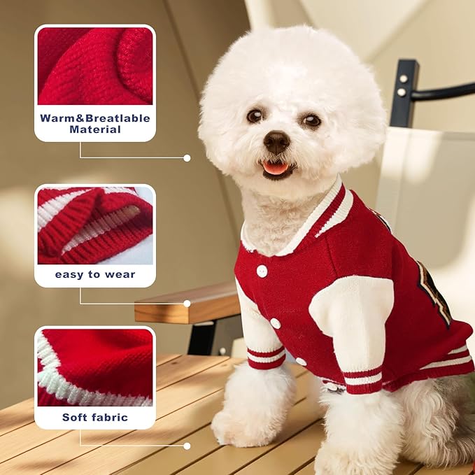 Small Dog Sweater Sweatshirt Cute Puppy Sweaters - Winter Red Warm Knitted Bear Design for Puppies (M)