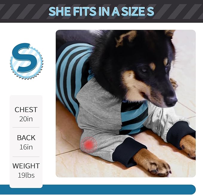 FUAMEY Dog Recovery Sleeve with Elbow Protector,Dogs Shirt Stop Licking Joints,Pet Long Sleeve Suit Protecting Dog's Front Leg Arm Wounds Cover Skin Conditions Blue Stripes 3XL