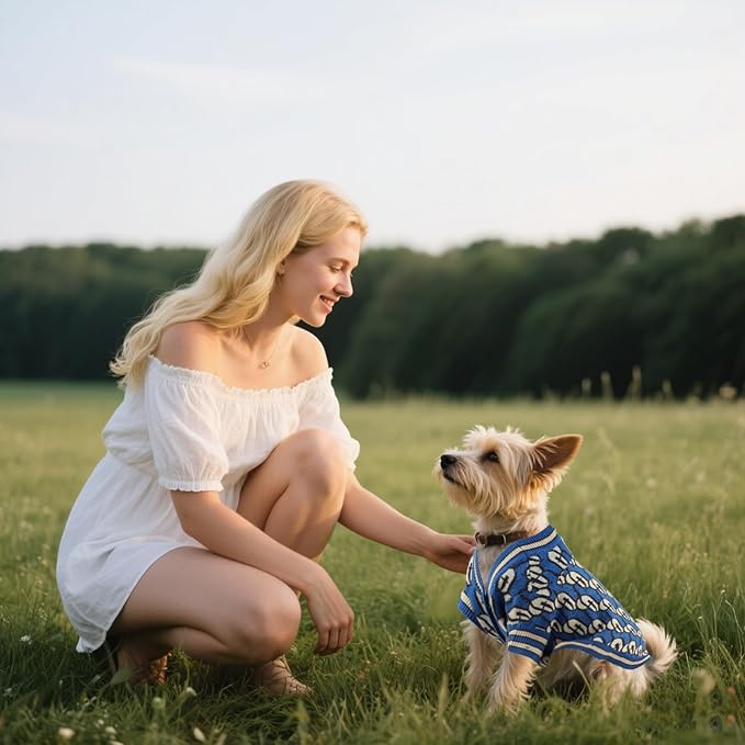 Pet Sweaters for Dogs Boys and Girls, Dynamic Letter Patterned Dog Sweater,Dog Cardigan,Pet Clothes,Pet Knitted Clothing,Fit for Different Seasons and Kinds of Dogs (Blue S)