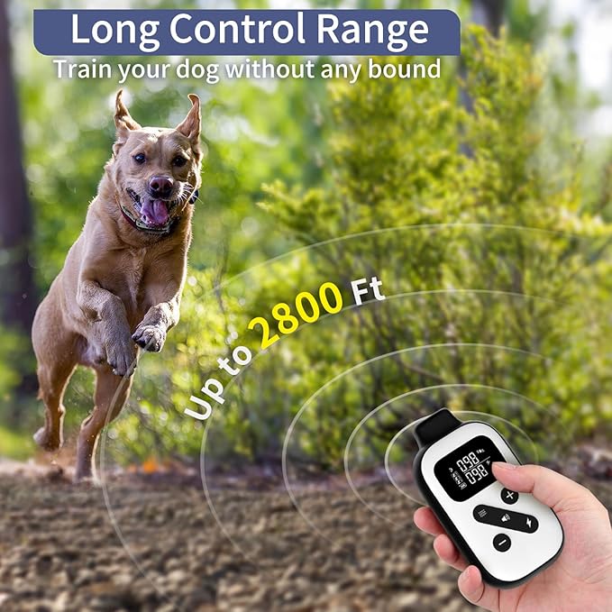 PetJoy Shock Collar for Large Dogs, Bark Collar with Remote, Bark and Training Collar 2 in 1, Auto Bark Collar - Shock, Vibration, Beep and Auto Mode (Level 1-5), Remote Range 2800 Ft