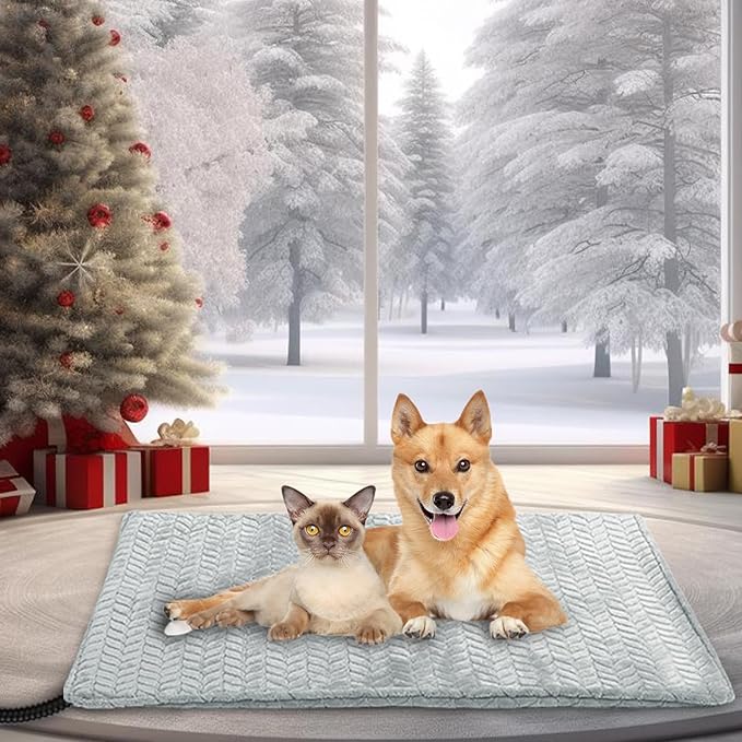 Heeyoo Pet Heating Pad, Adjustable Temperature Dog Cat Heating Pad with Timer, Waterproof Heated Dog Bed with Chew Resistant Cord, Auto Power-Off Indoor Pet Heated Mat for Dogs and Cats, 36" x 24"