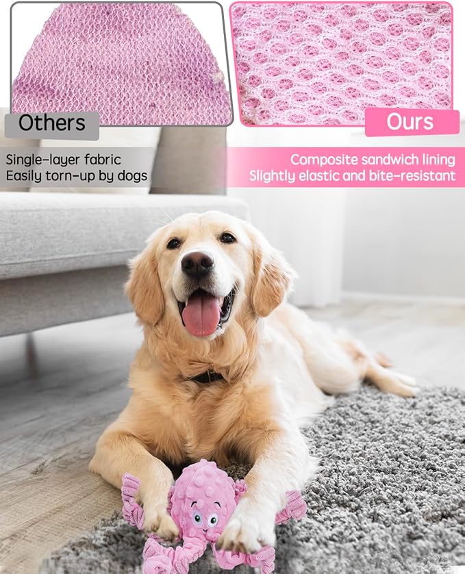 Dog Toys Squeaky, Interactive Plush Stuffed Octopus Tug of War Toy, Puppy Teething Pet Toy for Small Medium Large Dogs to Keep Them Busy