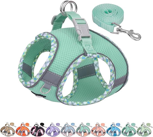 AIITLE Small Dog Harness - Breathable Double-Layer Jacquard No-Choke Vest, Durable Anti-Tear Fabric with Reflective Trim - Perfect for Running, Parties, Daily Walks (Turquoise, XS)