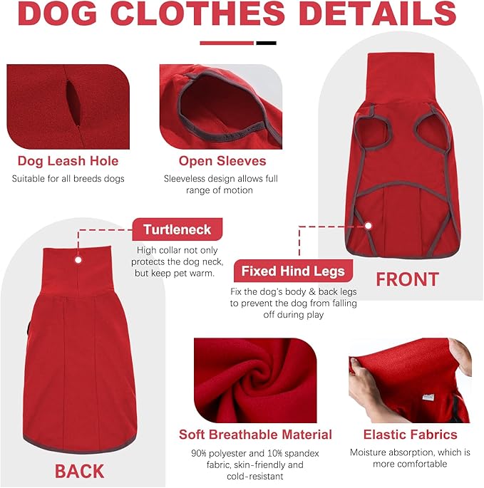 ROZKITCH Dog Winter Coat Soft Pullover Pajamas, Pet Windproof Warm Cold Weather Jacket Vest Cozy Jumpsuit Apparel Outfit Clothes for Xmas Walking Sleep BrightRed L