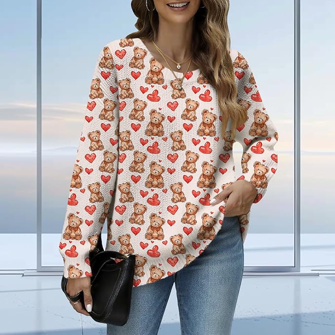 Women's Cat Printed Sweater Oversized Cable Knit Long Sleeve Christmas Clothes Casual Autumn Winter Fashion Tops