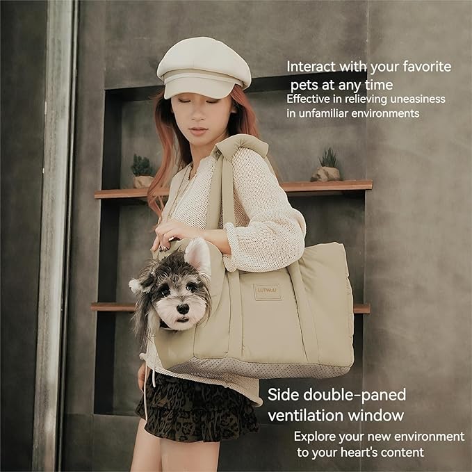 Dog Walking Bag Sling, Dog Carrier Purse with Safety Leash Clip,Warm Soft Sided Pet Carrier Purse for Small Medium Dogs Cats Portable Hands-Free Shoulder Tote for Outdoor Travel (Dark Brown)
