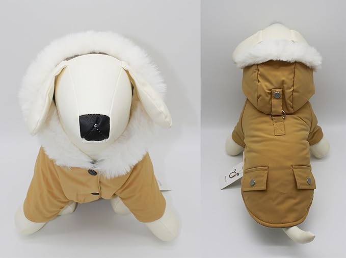 Pet Warm Dog Coat for Winter Dog Clothes Hooded Dog Jacket for Small Puppies Medium Large Dog Cat Clothes Insulated Padded Snow Jacket for Cold Weather Faux Fur (X-Small, Yellow)