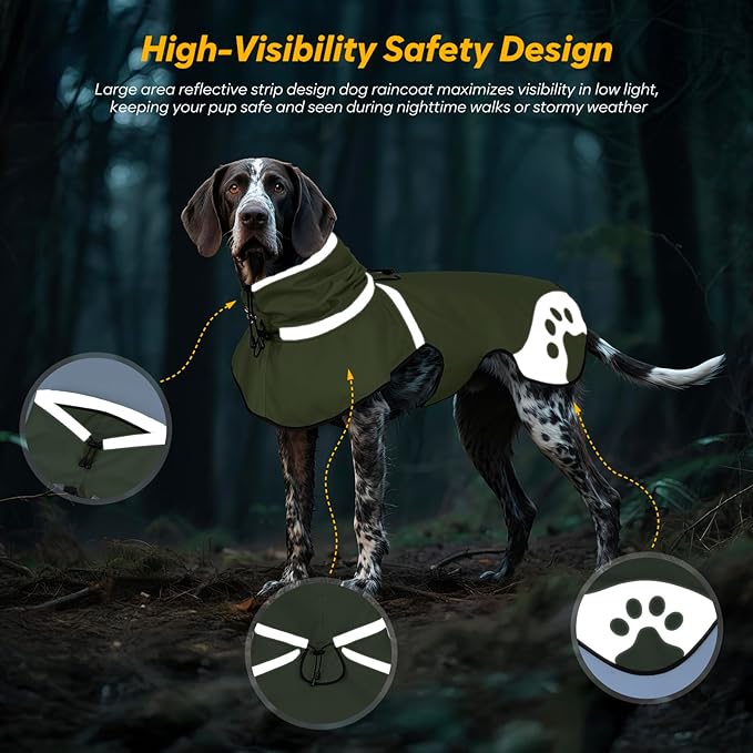 Dog Raincoat for Small Dogs, Adjustable Rain Jacket for Dogs, for Adventures, Walking, Hunting（S,Dark Green）