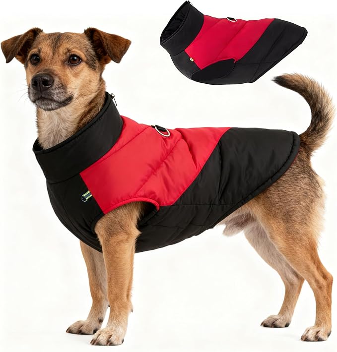 Fleece Lined Dog Coats Extra Warm Dog Winter Coat,Waterproof Dogs Jacket for Medium to Large Dogs,Cold Weather Winter Clothes Turtleneck Windproof Reflective Pet Vest (Red & Black, 3XL)