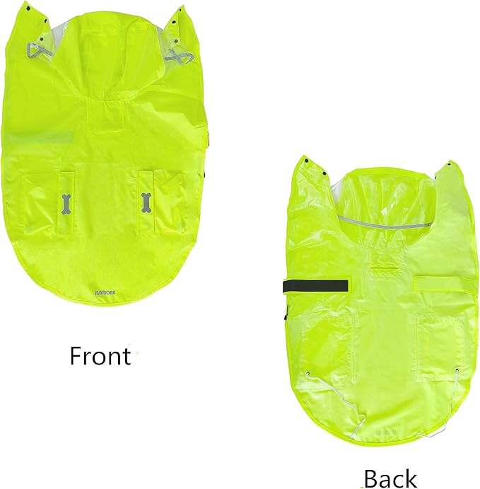 Dog Raincoat Waterproof Rain Poncho with Hoodie, High Reflective Adjustable Pet Rain Jacket with Leash Hole for Small Medium and Large Dogs (Fluorescent Green, Small)