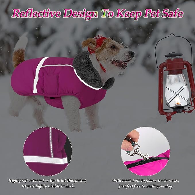 Dogcheer Warm Dog Coat, Christmas Dog Jacket Waterproof Puppy Winter Coat with Buckles, Reflective Adjustable Pet Snow Jacket Turtleneck Fleece Sweater for Small Medium Large Dogs - Pink, 2XL