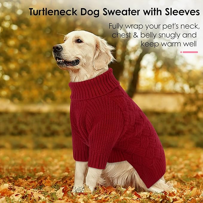 AOFITEE XXL Dog Sweater, Christmas Sweaters for Large Dogs, Warm Turtleneck Dog Sweater for Fall Winter Cold Weather, Solid Dogs Knit Sweatshirt for Golden Retriever, Labrador, Doberman (Red, 2XL)