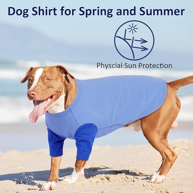2 Pack Large Dog T-Shirts 3XL - Breathable Durable Cotton Shirt, Shedding Control Protect Skin Dogs Clothes for Husky, Labrador, Summer Hot Day Sleep, Walk, Sea, Park Play, Camping, Blue